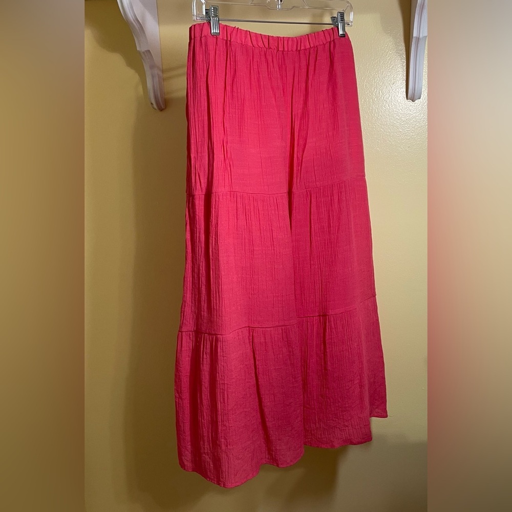 Tacera Pink A-Line Midi Skirt Tiered Resort